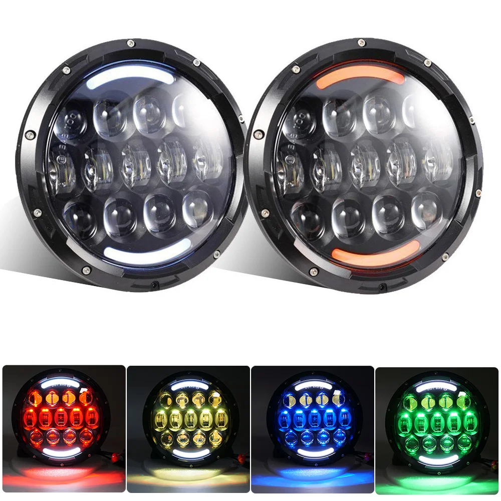 2 шт. 105 Вт 7 дюймовая светодиодная фара RGB круглая белый янтарный DRL 12 В 24