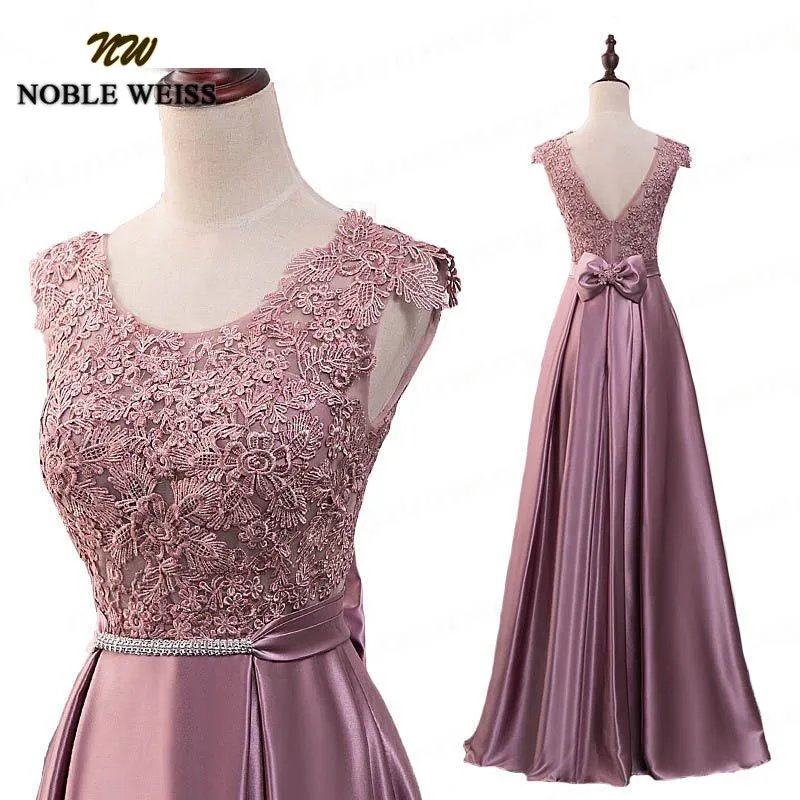 NOBLE WEISS Dust Pink A-Line недорогие платья для выпускного вечера длинное кружевное вечернее платье в пол с поясом-бантом красного и черного цвета Robe De Soiree - Цвет: picture color