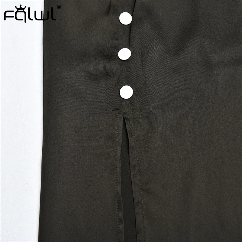 FQLWL, летняя сатиновая юбка с высокой талией, женская, черная, белая, элегантная юбка миди, женская, на пуговицах, повседневная, Пляжная, сексуальная, облегающая юбка