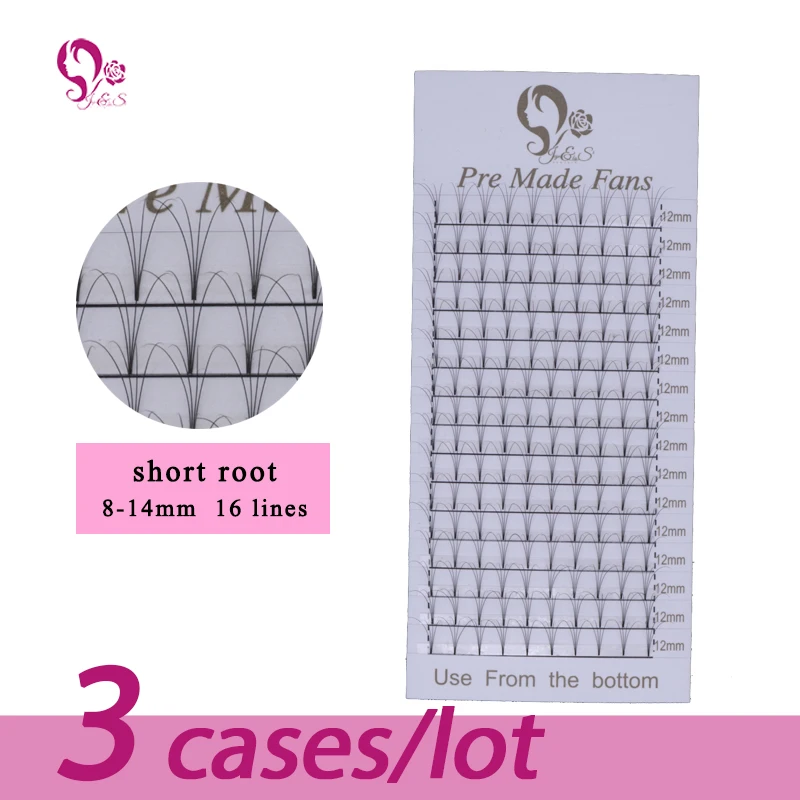 

J&S 16 rows 4D pre made fans individual eyelashes extension 0.07mm short stem make up tools
