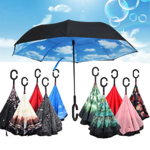 

US Upside Down Inverted C-handle Umbrella Double Layer Windproof Reverse-Design