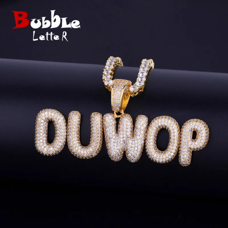 

A-Z Custom Name Small Bubble Letters Necklaces & Pendant Charm Men's Zircon Hip Hop Jewelry With 4MM Gold Silver Tennis Chain