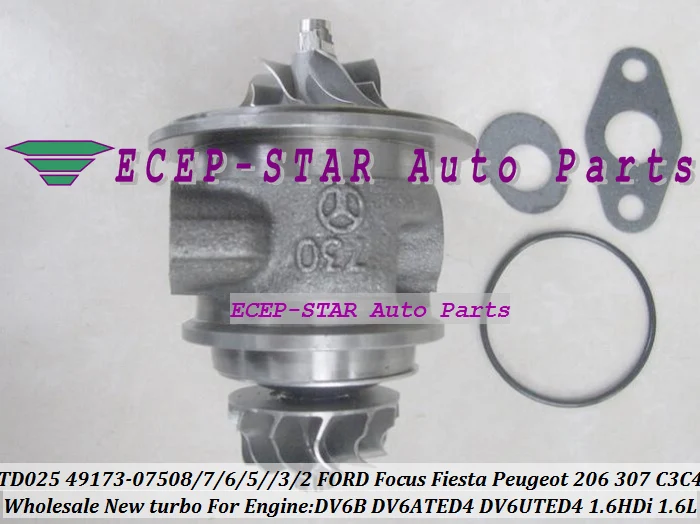 Бесплатная доставка турбокартридж CHRA TD025 49173 07508 07504 для FORD Focus Fiesta Fusion C MAX 206 207 307 C3 C4