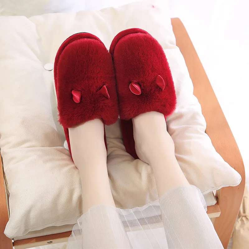 

5 colors Fashion Woman Cozy Lovely Rabbit Ears Soft Home Slippers Cotton Warm Winter Women Slippers Casual Indoor Slippers S0530
