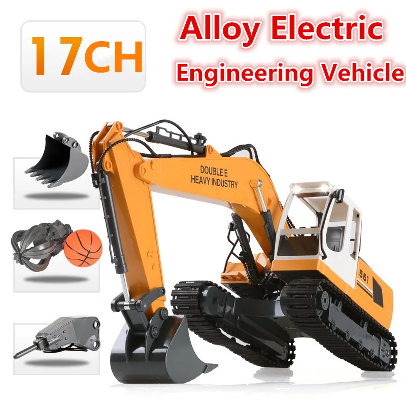 

Wireless Electric Simulation RC Excavator Alloy Model 2.4G 64CM 17CH Drill Grab Dig 3 In 1 Large Remote Control Alloy RC Truck