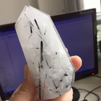 

215g Natural Amazing Reiki Minerals Healing Black Tourmaline Quartz Crystal Single Point Wand birthday party decorations kids