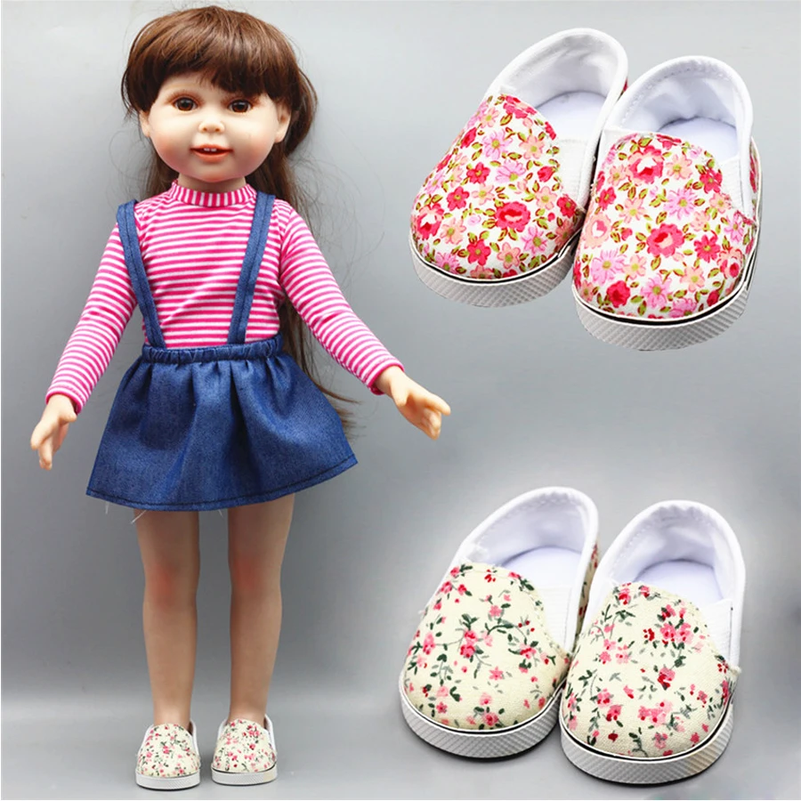

New Doll Shoes For 18 Inch American Girl Doll Suit 45cm Reborn Baby Spring Flower Shoes 7cm for 1/3 BJD Doll Accessories Shoes