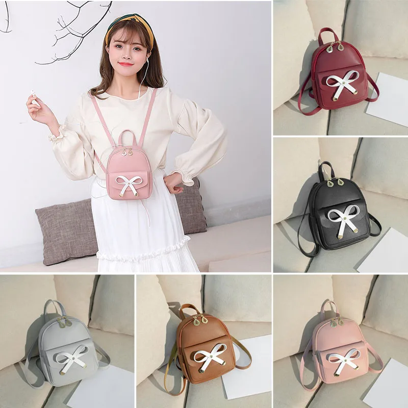 

Women Mini Bow Backpack Bag Large Capacity Lightweight PU Bags for Travel Shopping Best Sale-WT