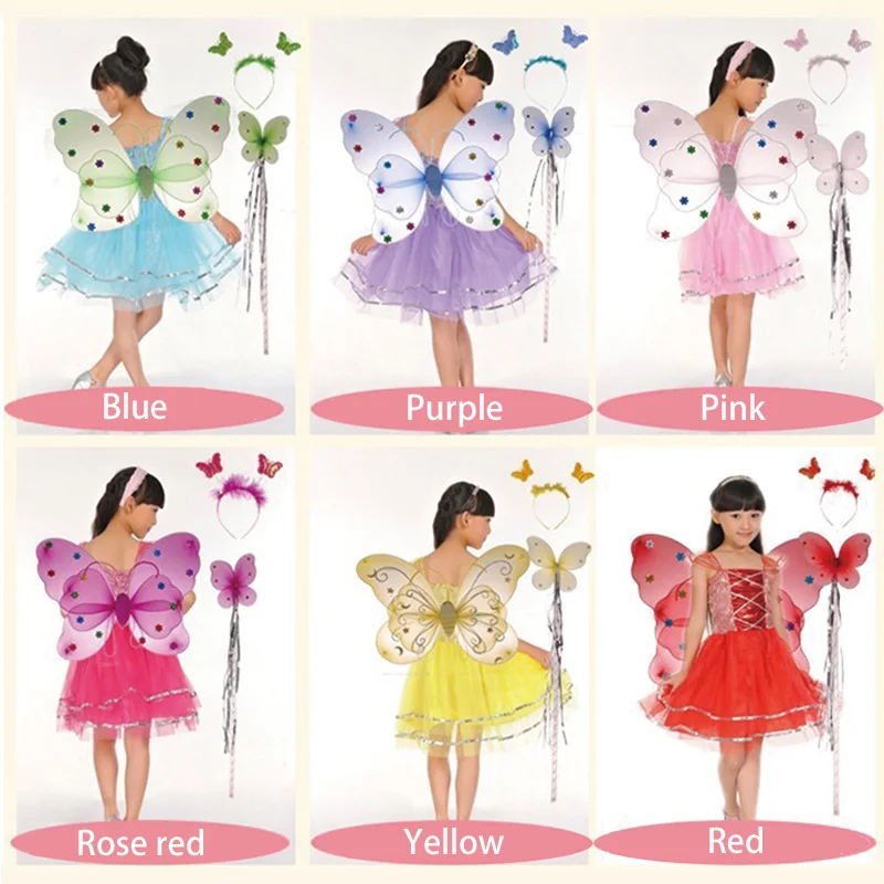 Детский костюм на Хэллоуин; юбка феи с бабочками; Яркая юбка для танцев; нарядное платье; Один комплект включает повязку на голову; волшебная палочка с крыльями