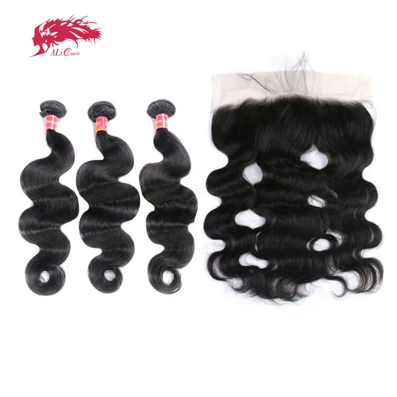 

Ali Queen Hair Human Hair 3 Bundles Remy Hair Brazilian Body Wave Closure Ear To Ear Lace Frontal Closure With Bundles