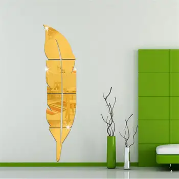 

New 3D Acrylic Mirror Sticker DIY Feather Wall Stickers For Bathroom Toilette Poster Adesivo De Pared Stencils for Walls Decals