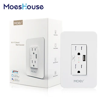 

Wifi Smart Wall Power Outlets Plug with 2 USB Socket Smart Life/Tuya APP Remote Control Anywhere Work with Alexa Google Home