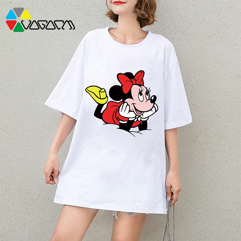 

2019 Women Summer Mickey Mouse T Shirt Casual Loose Cartoon Print O-neck Short Sleeve T-shirts Fashion Plus Size Party Club Tees