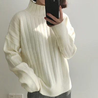 4 цвета зимний однотонный полосатый свитер с высоким, плотно облегающим шею воротником и утолщением женские свитера и пуловеры для женщин(A9218