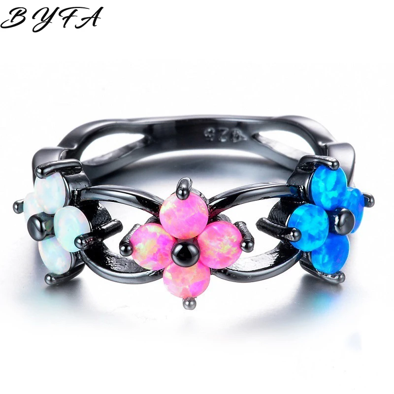 

Fashion Multicolor Flower Fire Opal Floral Hollow Rings for Women Wedding Band Vintage Black Zircon Rings Jewelry Gifts for Girl