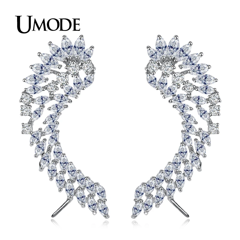 

UMODE Brand Crystal Cuff Earrings Women Fashion Jewelry 2017 CZ White Gold Color Stud Earring Female Wedding Gift Brinco AUE0214