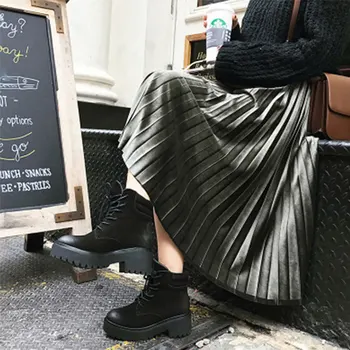 

Autumn winter fashion pleated skirt commuter style casual high waist slim gold velvet long paragraph wild A word skirt female