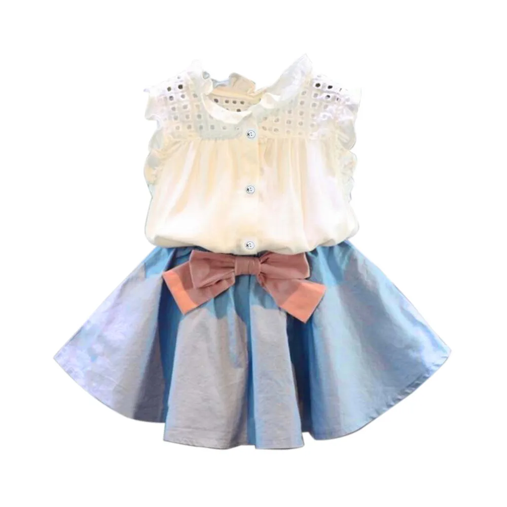 

ARLONEET 2019 Girls Dress Baby Clothes 2pcs T-shirt+Bowknot Short Skirt Set Summer Girl A-Line Dresses 2 to 7 years 30S0331\4
