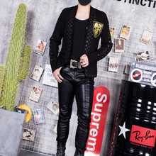 Ночной клуб мужские певец костюмы Ночной показ мужской модель DJ личности красивый тонкий плетеный из бечёвки костюм стилист пальто