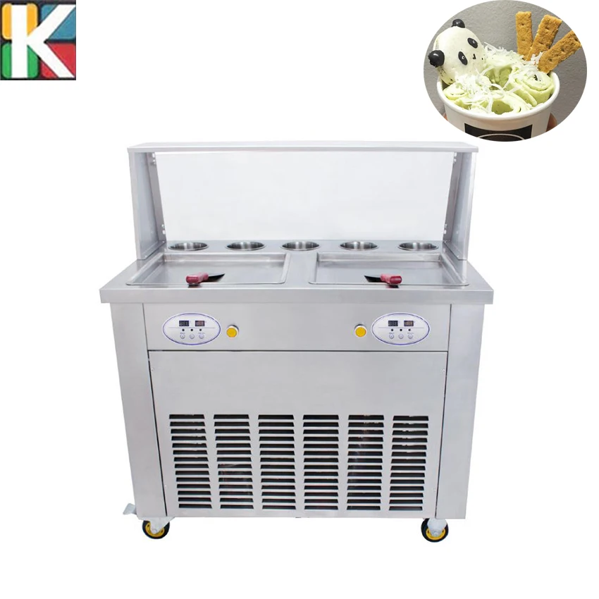 

Stainless steel Intelligent temperature control double pans Thailand fried ice cream roll machine for sale