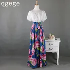 Cheap Strapless maxi dress Summer Dress floral print Elastic Waist Bohemian Beach Dresses slash neck Cotton Vintage dress vestidos