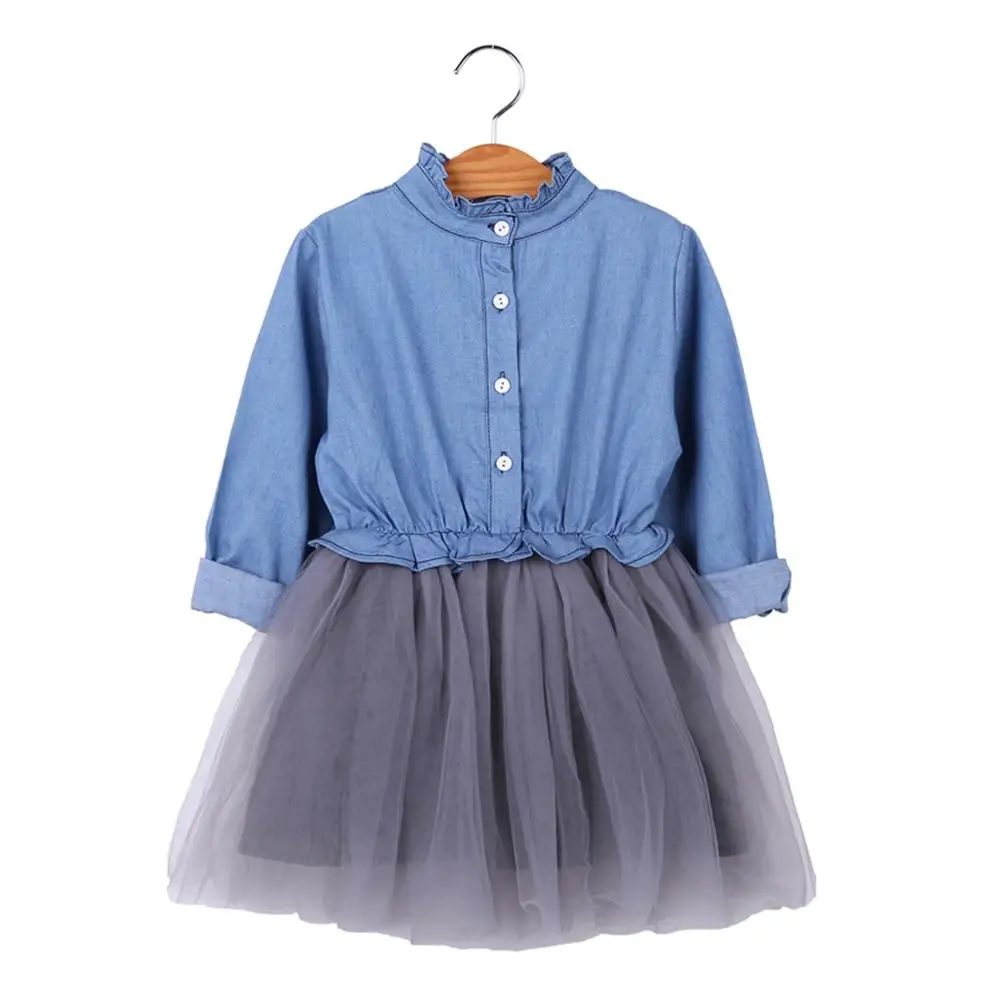 A line Kids Dresses for Girls 2018 New Long Sleeve Children Denim Dress 2 3 4 5 6 7 8 Year Girls