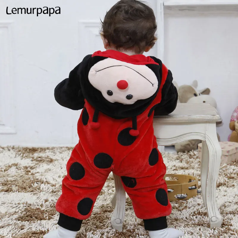 Детская одежда с животными Kugurumi супер герой комбинезон 0-3 лет одежда для малышей с героями мультфильмов для мальчиков и девочек Комбинезон на молнии фланель теплая дутая куртка для младенцев Kawaii костюм - Цвет: ladybug