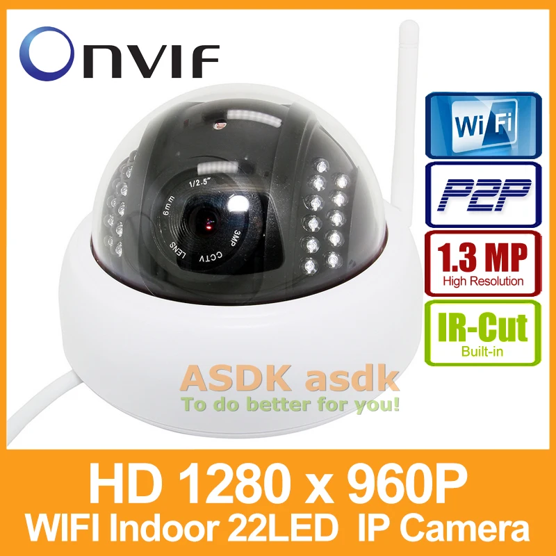 WIFI 1280 x 960P 1.3MP Dome IP Camera 22LED IR Night Vision Indoor Security Camera ONVIF P2P IP CCTV Cam with IR-Cut