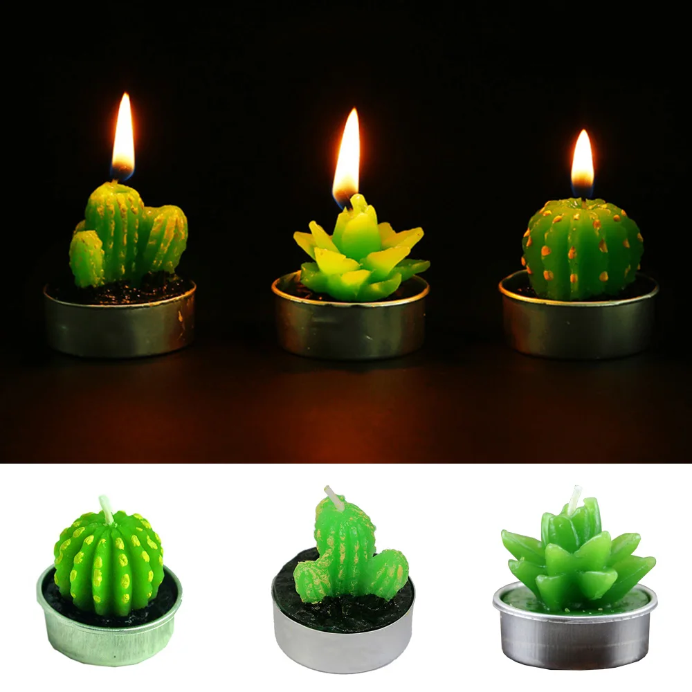 

6pcs Creative Cute Simulation Plant Candle Ornament Cactus Meaty Candle Romantic Home Decoration Crafts Gift
