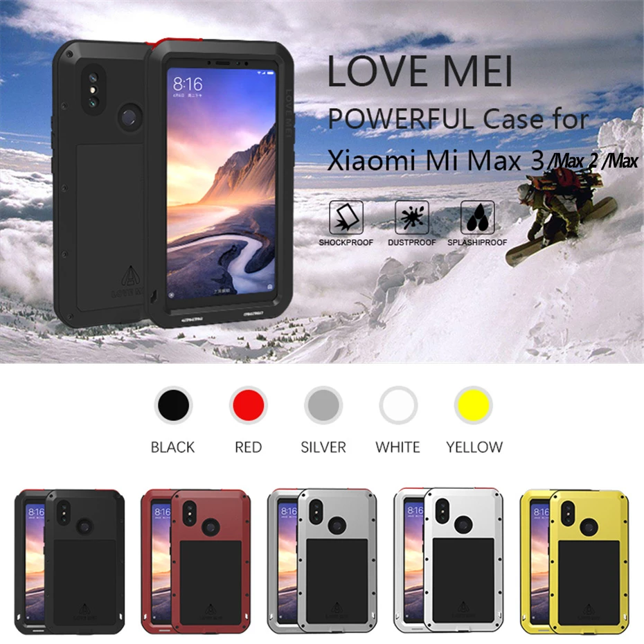 

For Xiaomi MI Max 3 Case Powerful Shockproof Silicone Metal Armor Case For Xiaomi Mi Max 2 Max3 Cover Case + Tempered glass
