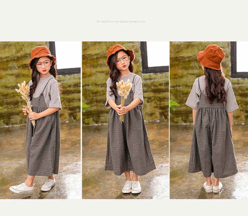 Girls Summer Clothing Set Kids Clothes Cotton linen Suit For Girl 6 8 12 13 14 Years Children's Costumes Casual Shirt+Jumpsuit