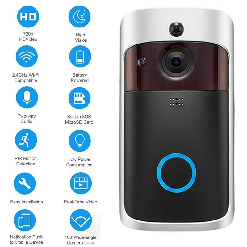 

Smart WiFi Door Bell Kit Wireless IR Video Visual Camera Intercom Home Security Device XXM8
