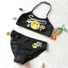 Коллекция года, детский раздельный купальник, милый купальный костюм, комплект бикини для крупных девочек, От 7 до 13 лет со смайликом летний пляжный купальник из двух предметов для маленьких девочек