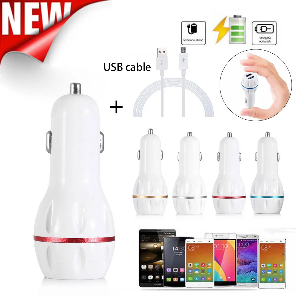 

quick charger Car Universal 12V - 24V 2Port USB Charger Adapter For Cellphone + USB Cable High pressure resistance car charger