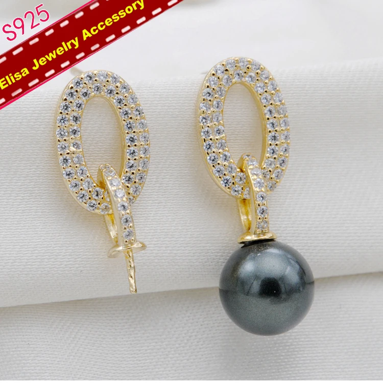 

Oval Style Pearl Drop Earrings Settings S925 Sterling Silver Earrings Findings Women DIY Earrings Components 3Pairs/Lot