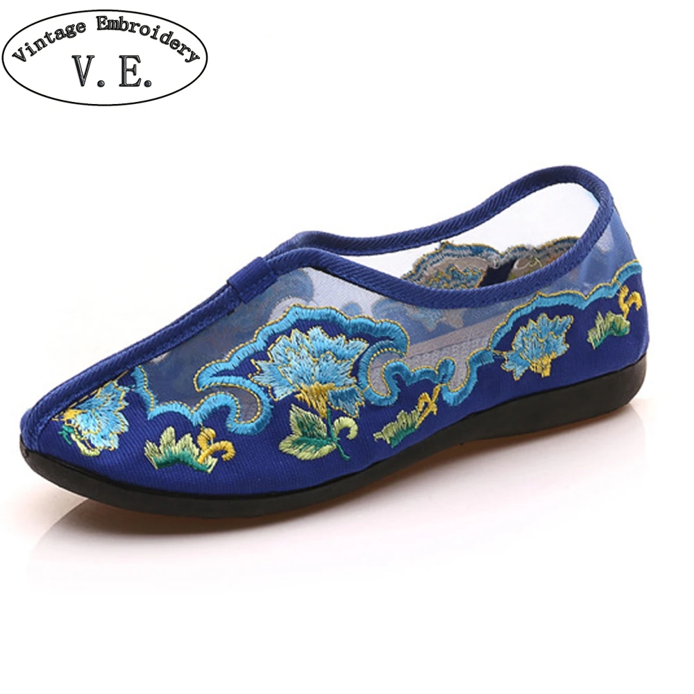 

Women Shoes Flats Summer Embroidery Shoes Gauze Floral Casual Soft Canvas Dance Flat For Woman Ballet Zapatos Mujer