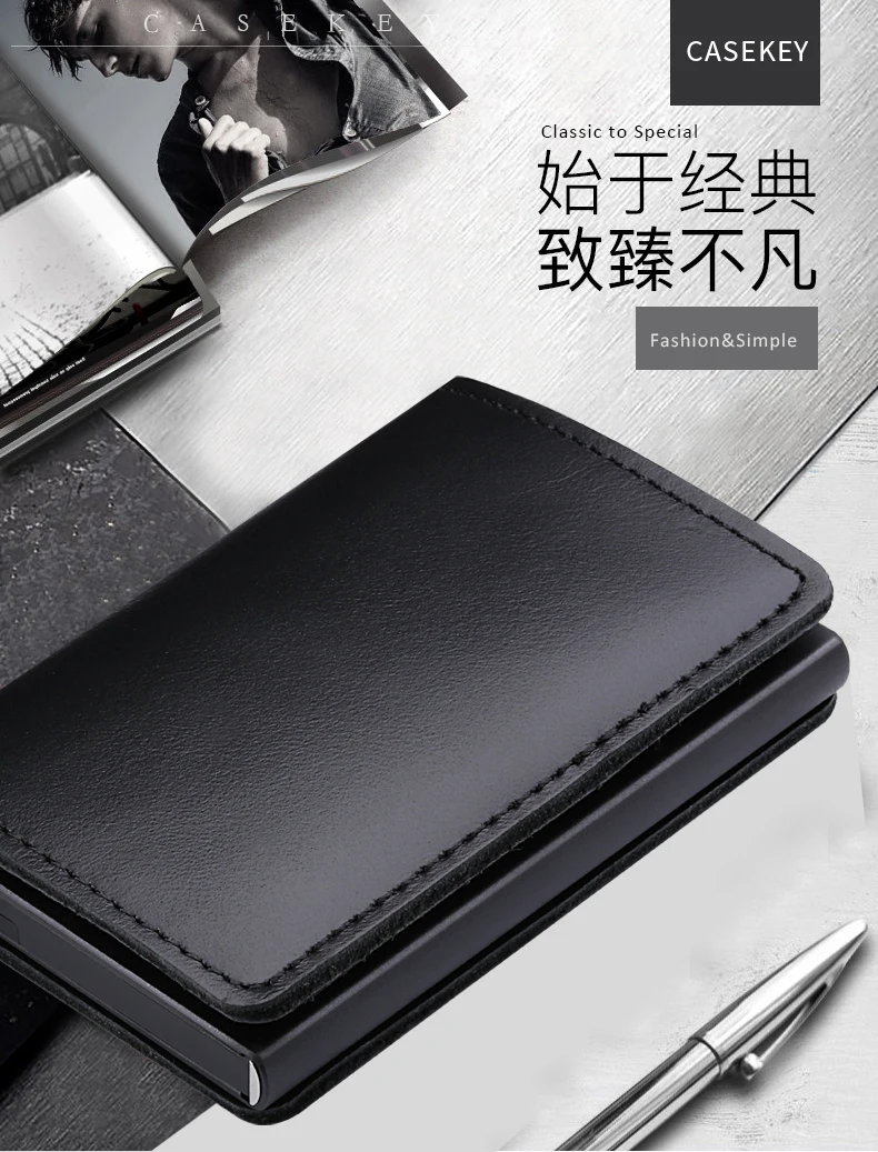 Casekey Luxury Men's Top Grain Genuine Leather Wallet Rfid Blocking Credit Card Holder Wallet