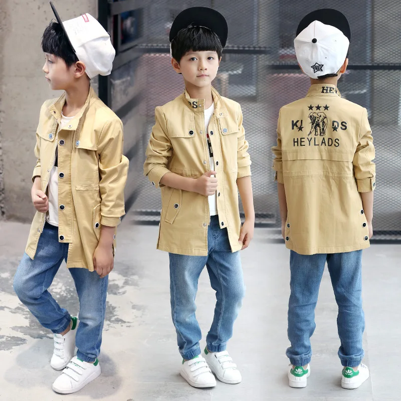 Детская одежда Демисезонный Тренч для мальчика пальто для мальчиков-школьников, верхняя одежда, детские куртки для мальчиков-подростков Повседневное печатных Ветровка
