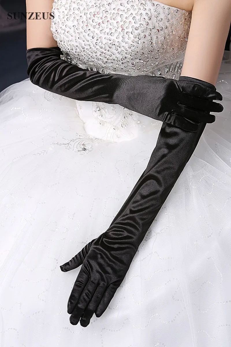

Long Black Wedding Gloves For Party Elbow Finger Bridal Gloves Satin Gants De Mariee G56