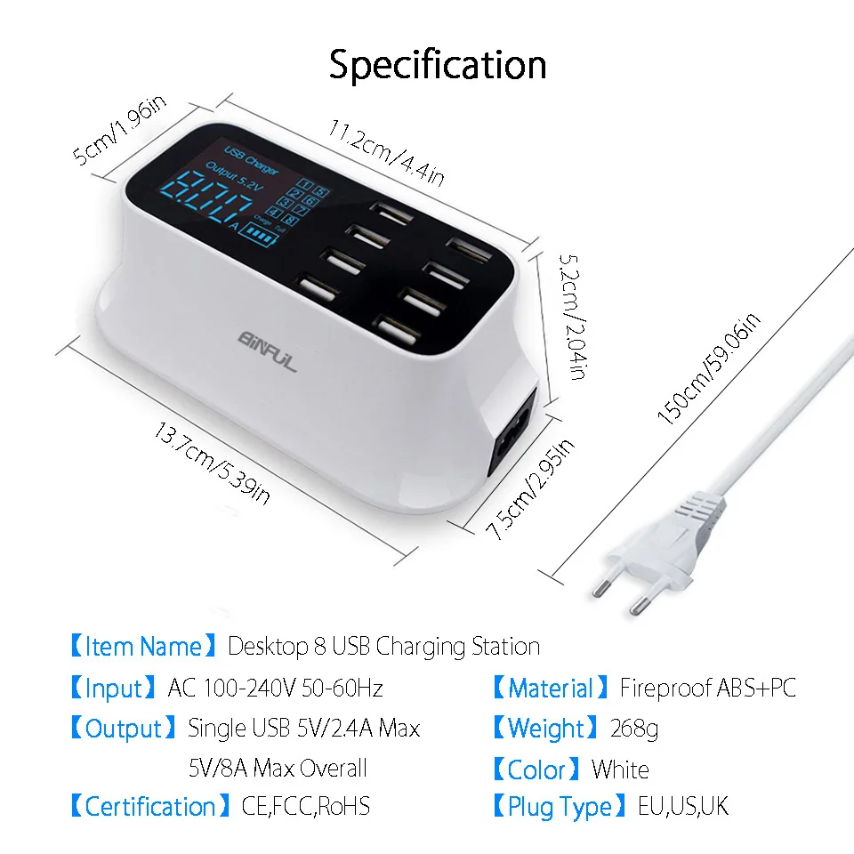 Настенное зарядное устройство с 8 USB портами для Samsung Iphone Xiaomi|Зарядные устройства|