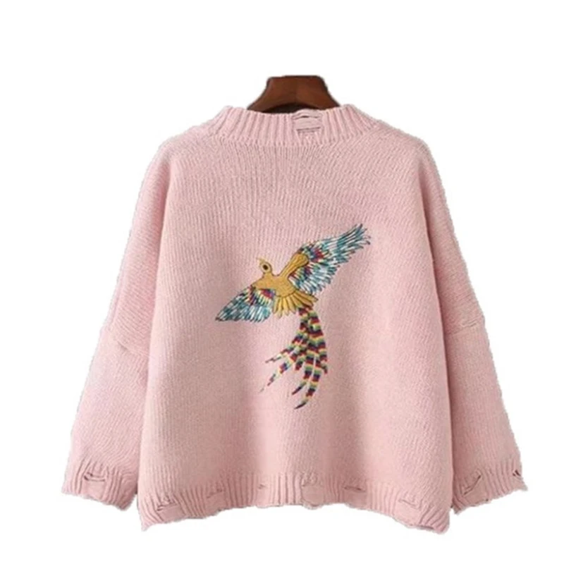 2018 New Fashion Sweater Women Cardigan Embroidery Hole Korean Solid Color Version Loose Thick Sweater Autumn Winter Female Coat
