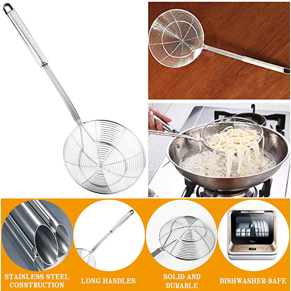 

Food Skimmer Spider Strainer Stainless Steel Spider Skimmer Strainer Heat Resistant Long Handle Kitchen Strainer Frying B1
