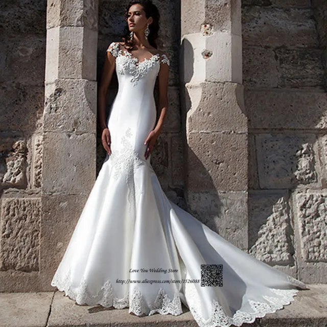 African Civil Wedding Dress Mermaid Vestido De Noiva Sereia Cap African Civil Wedding Dress Mermaid Vestido De Noiva Sereia Cap Sleeve White Bride Dresses 2017 Satin