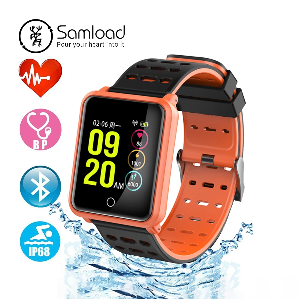 

Samload Smart Watch Bluetooth IP68 Waterproof Heart Rate Blood Pressure Monitor Clock Bracelet For iPhone6 7 Android IOS Xiaomi