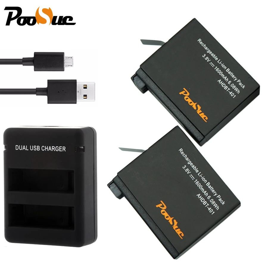Аккумулятор AHDBT-401 AHDBT401 Go Pro hero 4 3 8 в 1600 мА · ч двойное зарядное устройство USB для GoPro