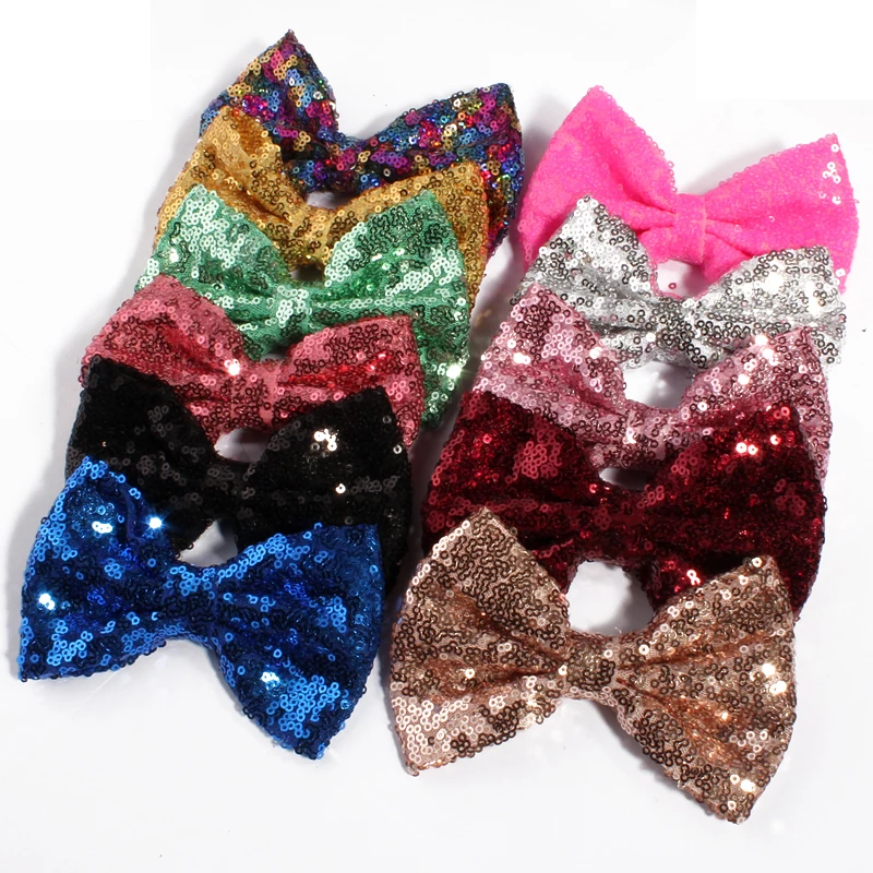 4PCS 13cm Newborn Big DIY Shiny Sequin Hair Bows for Hair Clips