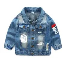 Boys Jacket kids Denim coat girl Outerwear children clothing Spring Autumn boy Graffiti Jeans Clothes broken hole For 2-7T