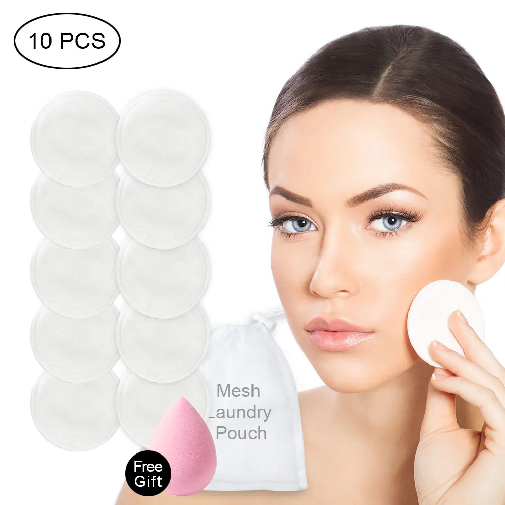 

4/8/10pcs Washable Cleansing Cotton Reusable Make Up Remover Pads Microfiber Make-up Natural Bamboo Three Layer With Laundry Bag