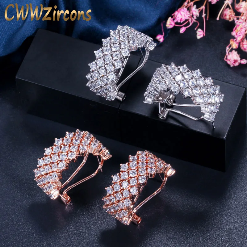 

CWWZircons Brand Fashion Cubic Zirconia Jewelry Rose Gold Color Round Tiny CZ French Clip Stud Earrings for Ladies CZ231