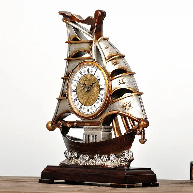 Li Sheng Retro America Continental Desk Clock Table Smooth Li Sheng Retro America Continental Desk Clock Table Smooth Decorative Antique Watches Ancient Ship Large